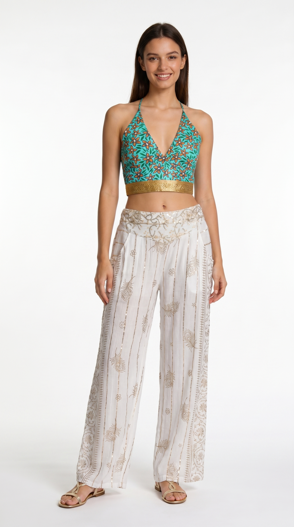 Pantaloni ricami dorati