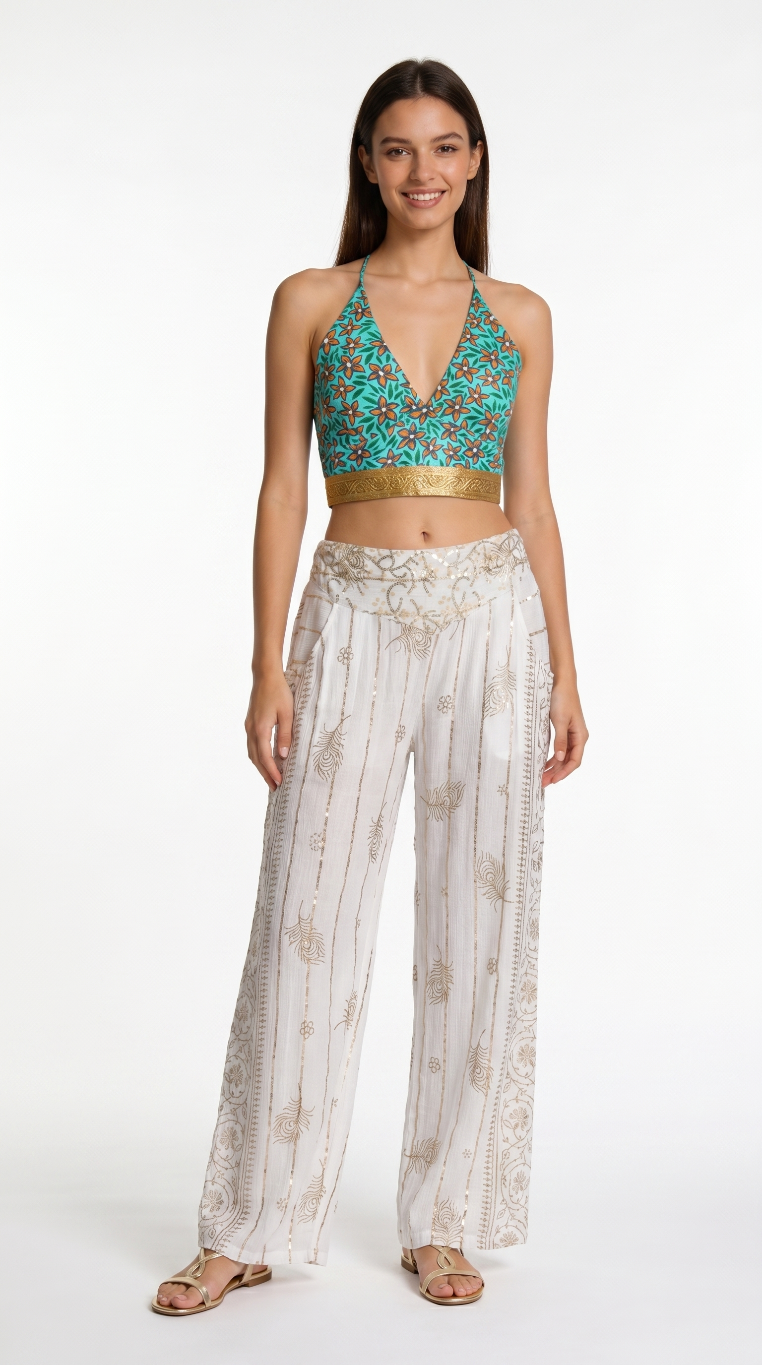 Pantaloni ricami dorati
