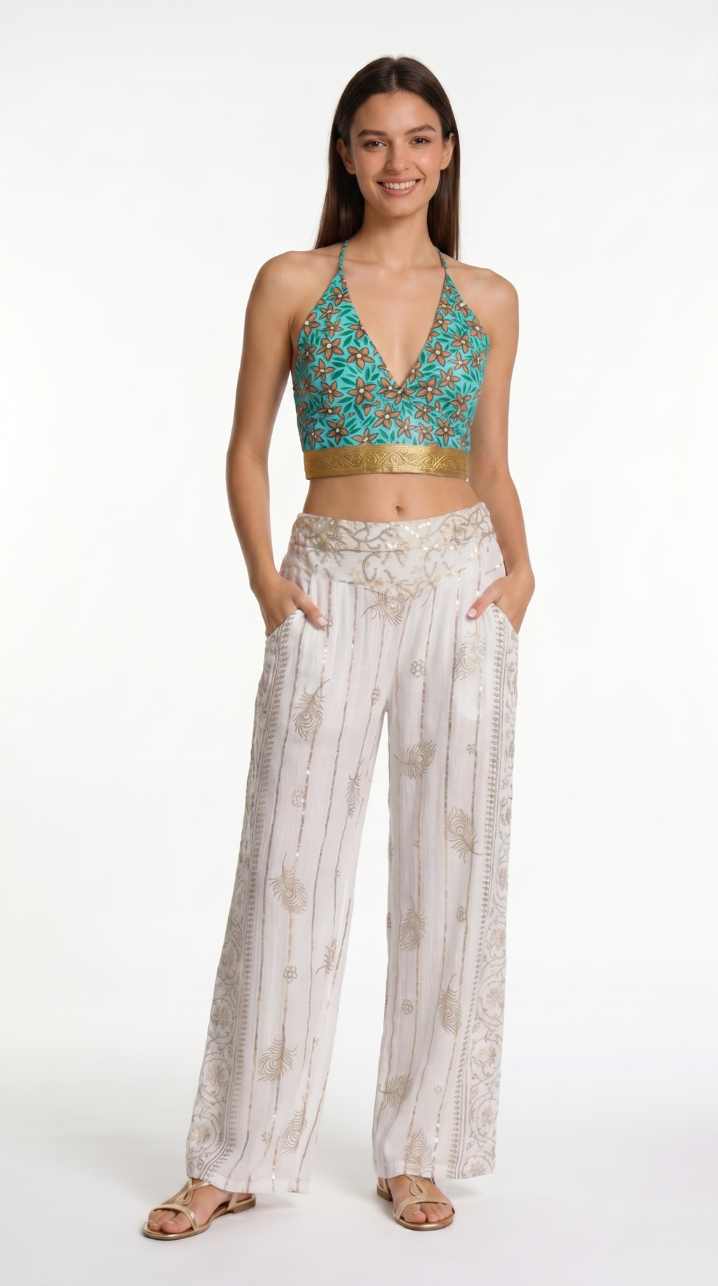 Pantaloni ricami dorati