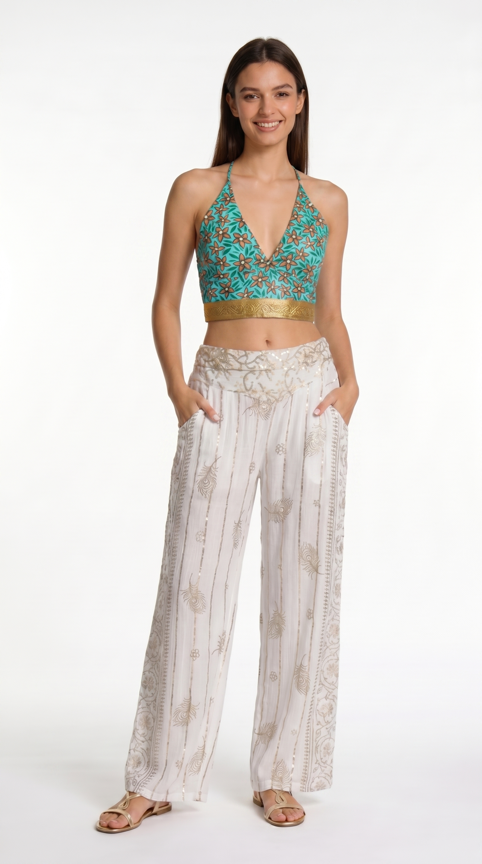 Pantaloni ricami dorati